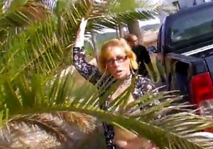 Incredible outdoor action with a chesty chick