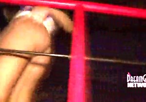 Dress-wearing bitch flashing her mature ass