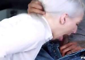 White-haired beauty loves fucking on all fours