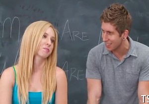 Smiling schoolteacher fucks a horny student